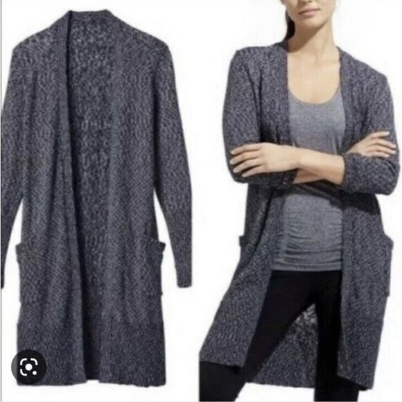 Athleta Knit Long Duster Blue/White Cardigan C15 - Picture 1 of 7